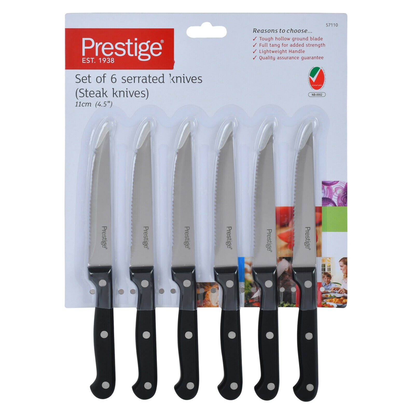 Prestige 6-Pieces Steak Knife Set with Micro Serrated Edge | Steak Knives Set with Stainless Steel Blades | PR57110