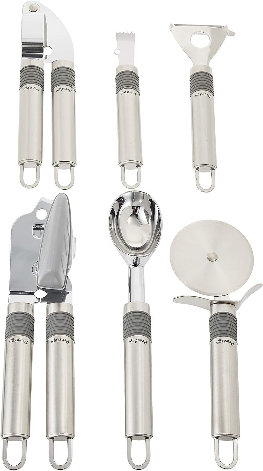 Prestige Progrip Steel Kitchen Utensils Set with Stand | Nonstick Stainless Steel Cooking Utensils Set | Kitchen Accessories | PR55186