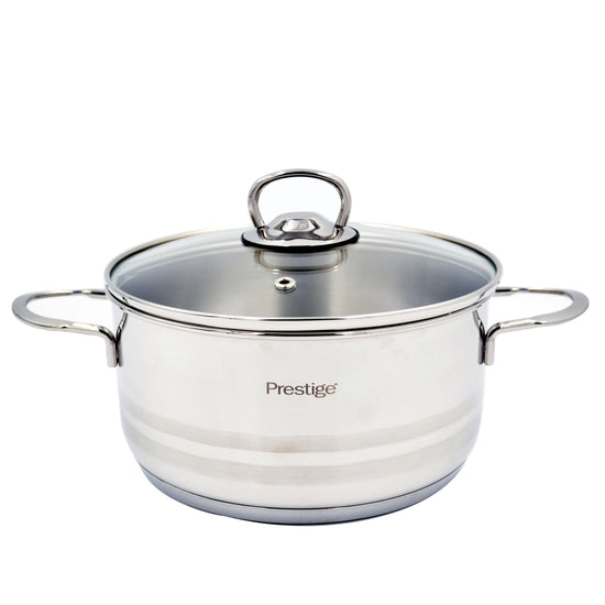 Prestige Infinity Stainless Steel Casserole with Glass Lid 20cm / 3 Ltr | Induction Compatible Covered Stockpot | Soup Pots | Silver - PR77374