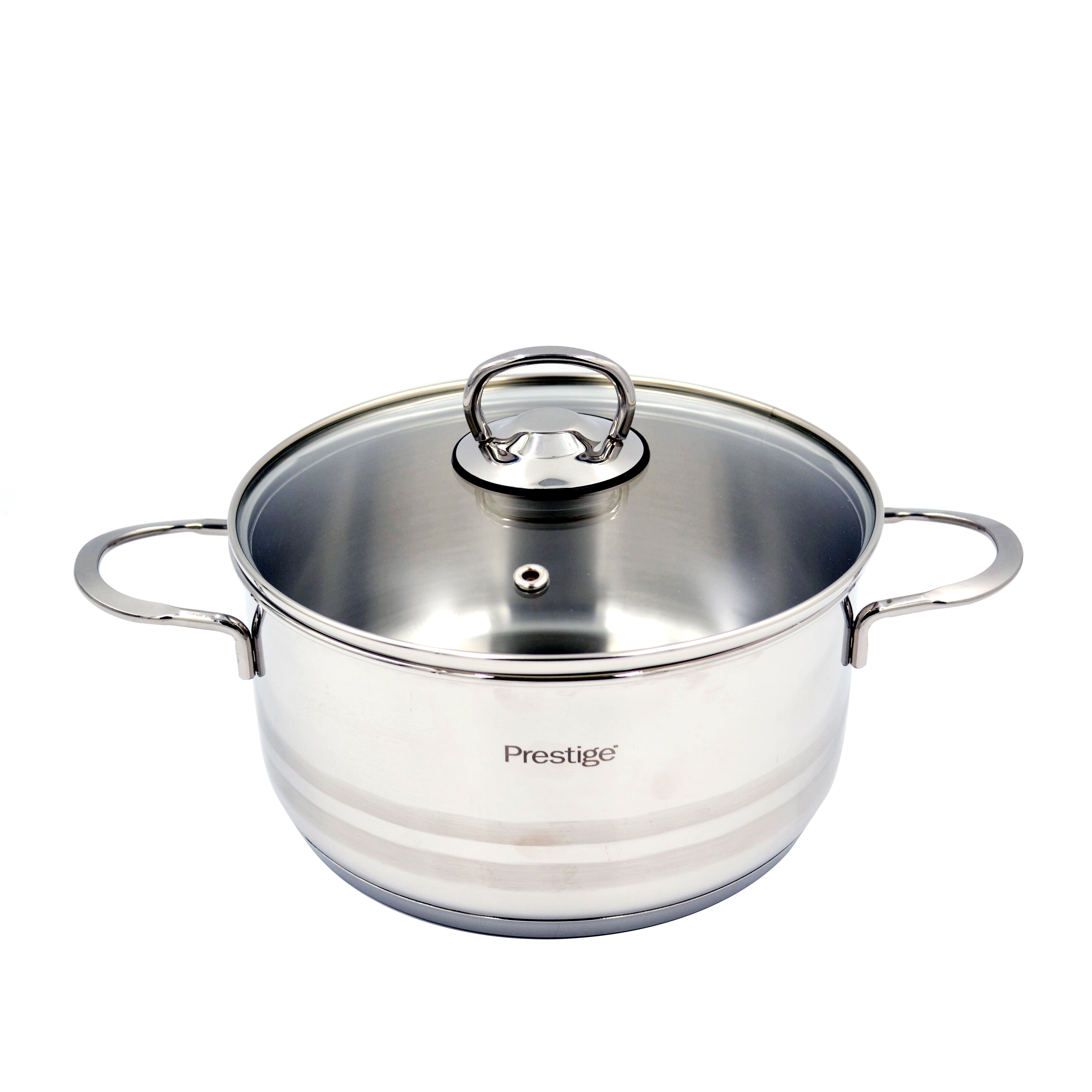 Prestige Infinity Stainless Steel Casserole with Glass Lid 20cm / 3 Ltr | Induction Compatible Covered Stockpot | Soup Pots | Silver - PR77374