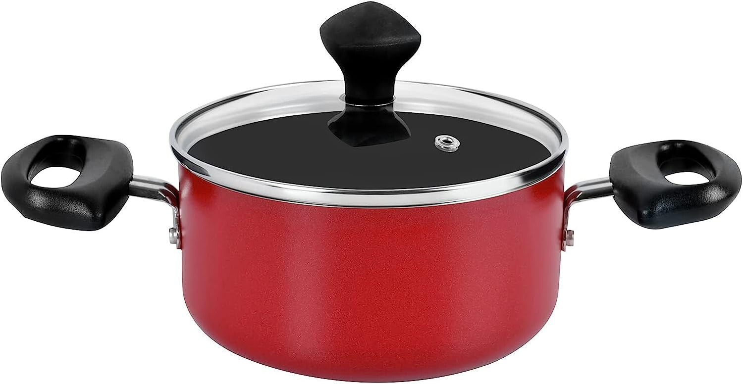 Prestige Value Pack Non-Stick Cookware sets 10Pcs | Non Stick Aluminium Pots and Pans Cooking Set | Soup Pots Set | Frying Pan Set | PR21700 - Red