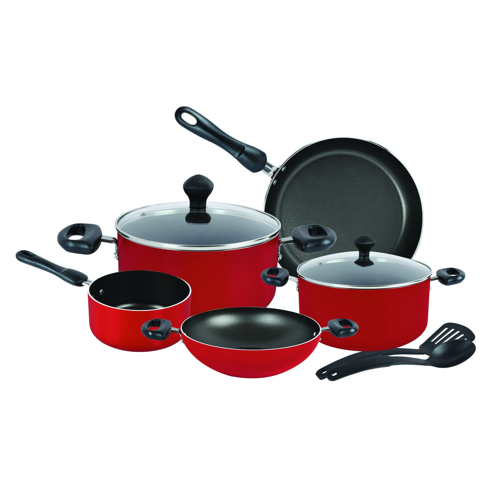 Prestige Value Pack Non-Stick Cookware sets 9Pcs | Non Stick Aluminium Pots and Pans Cooking Set | Soup Pots Set | Frying Pan Set | PR21569 - Red