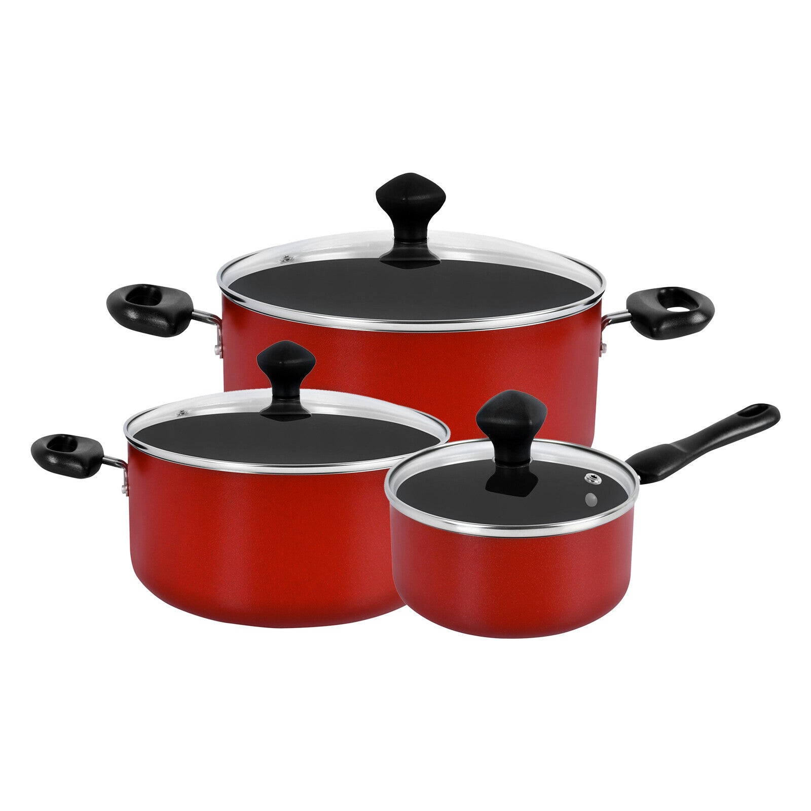 Prestige Classique Non-Stick Cookware Sets 17 Pcs | Aluminium Pots and Pans Set | Cooking Set with Glass lid | Soup Pts Set | Frying Pans Set | PR21822 - Red