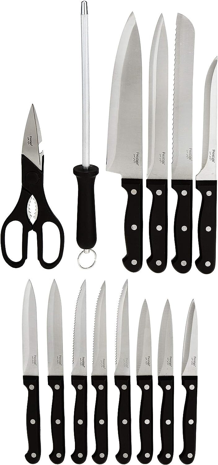 Prestige 15-Piece Knife Block Set | Stainless Steel Chef Knife Set for Kitchen with Blade Sharpner | PR52114