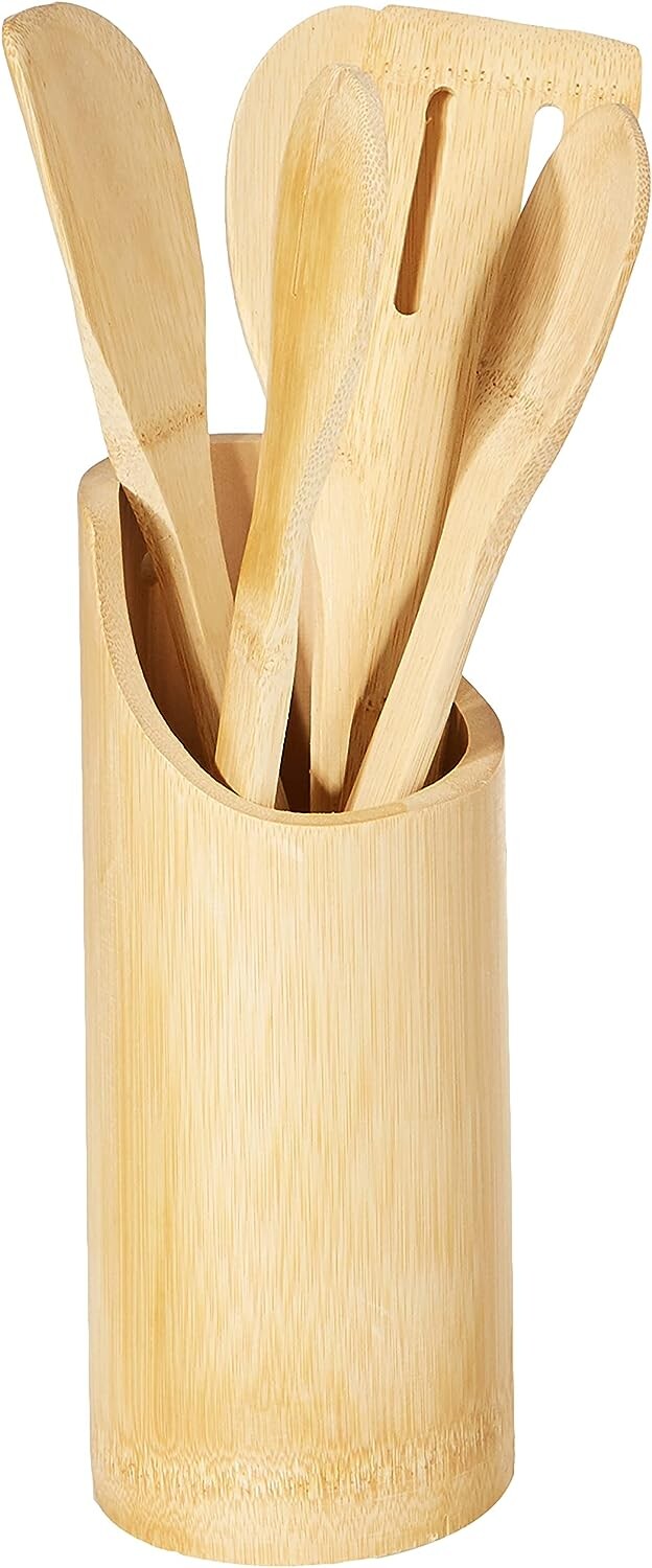 Prestige Bamboo Kitchen Tool Set – 5 Pieces, Brown | Eco-Friendly Cooking Utensils for Non-Stick Cookware | PR42601