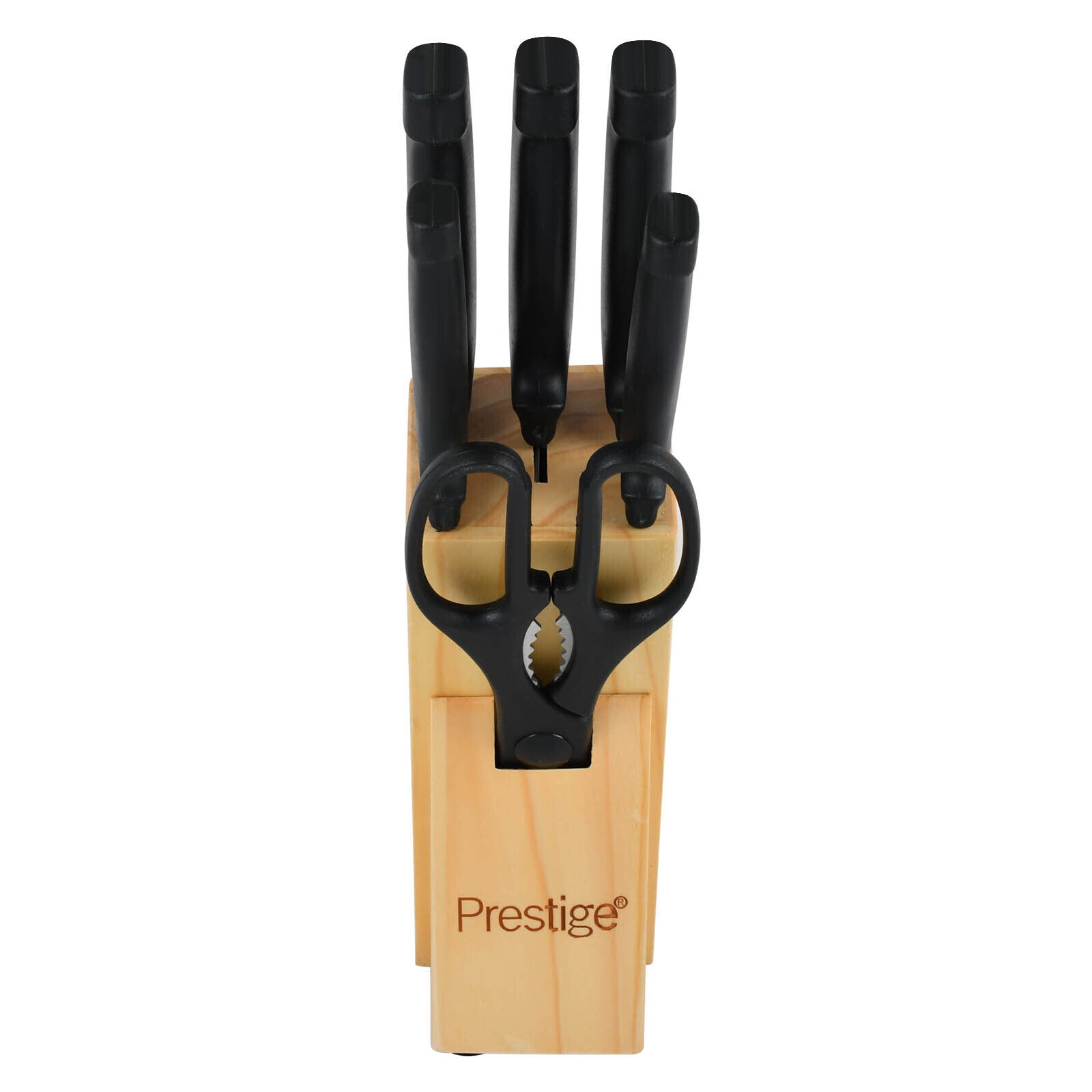 Prestige 7-Piece Knife Block Set | Stainless Steel Kitchen Knives with Scissors & Wooden Block | PR50919
