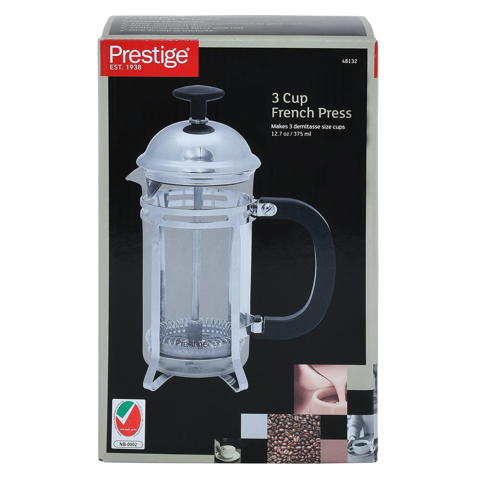 Prestige French Press Coffee Maker 8 Cups 1000ml | Compact Glass French Press with Stainless Steel Filter | PR48179