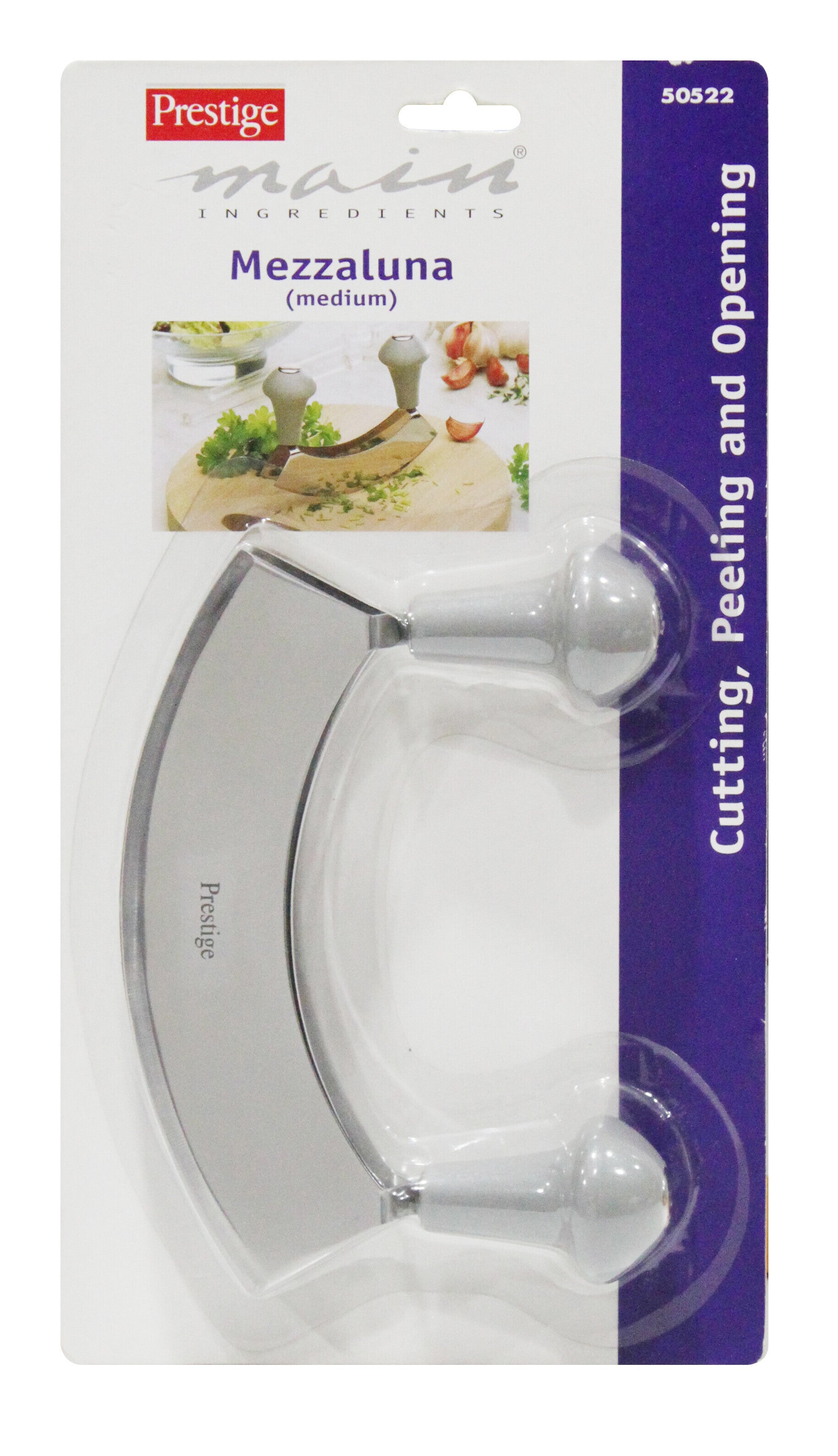 Prestige Professional Mezzaluna Knife | Stainless Steel Pizza Cutter | Silver & Gray - PR50522