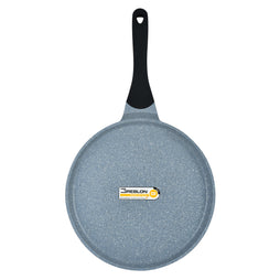 Prestige Cast Aluminium 28 CM Speckled Tawa | Long Lasting Non Stick Coating | Non Slip Bakelite Handle | Aluminium Induction base|Induction Compatible | PR15855 - Grey
