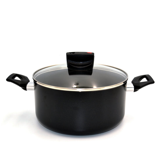 Prestige Safecook Nonstick Casserole 24 cm | Aluminum Cooking Pot with Glass Lid | Induction Compatible Cookware | PR22101 - Black