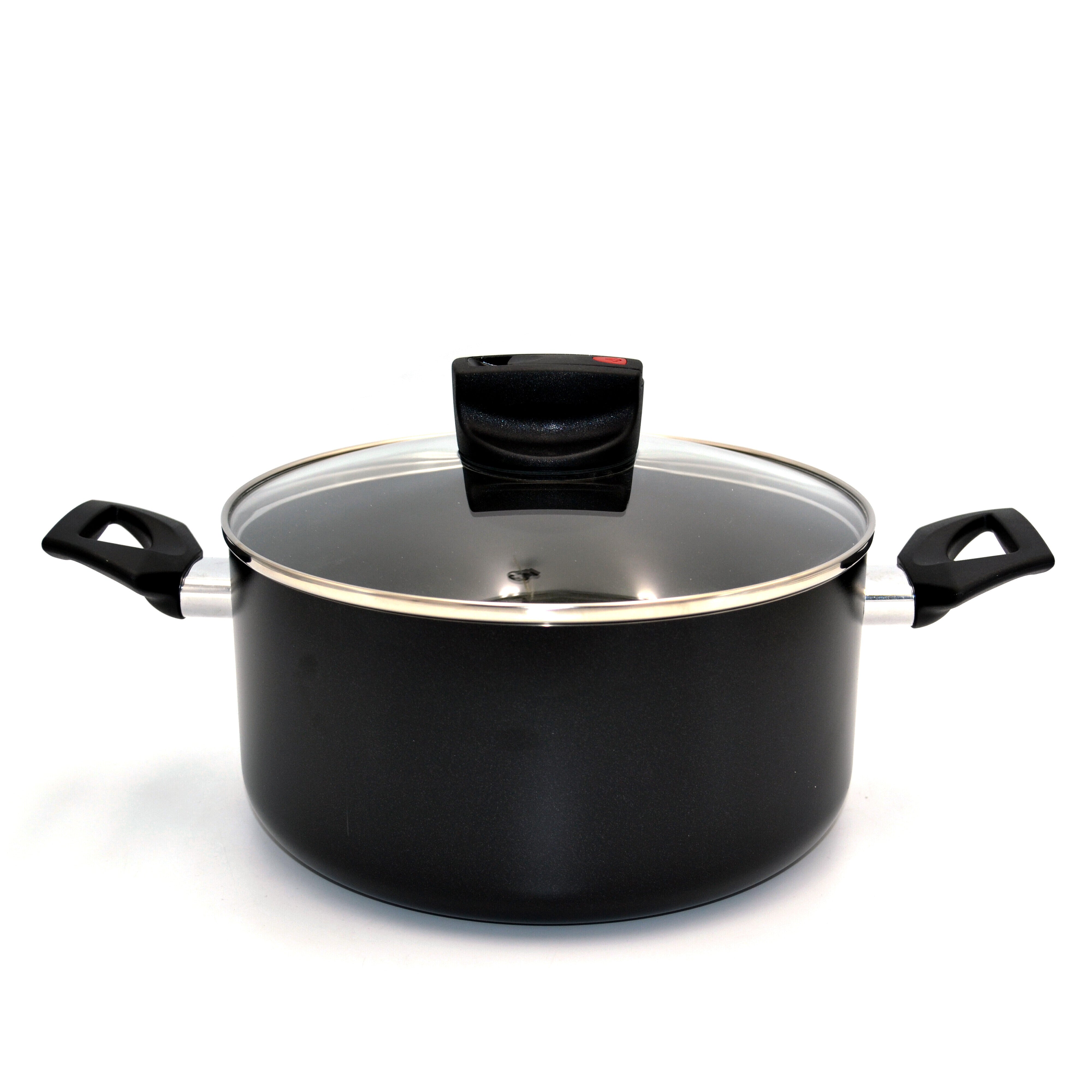 Prestige Safecook Nonstick Casserole 24 cm | Aluminum Cooking Pot with Glass Lid | Induction Compatible Cookware | PR22101 - Black