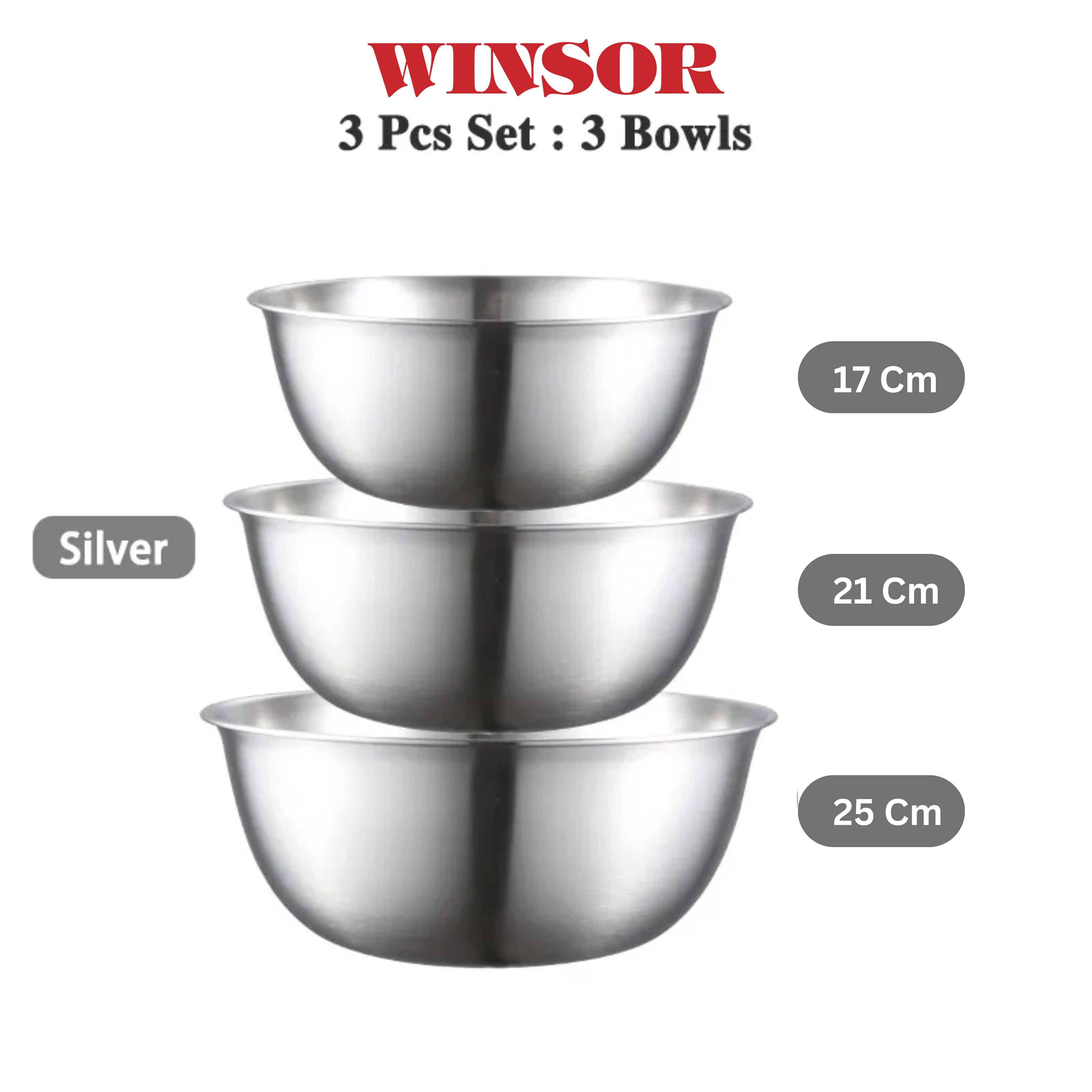 Winsor 3 Pc Mixing Bowl Set (17 Cm, 21 Cm, 25 Cm) | WR80835