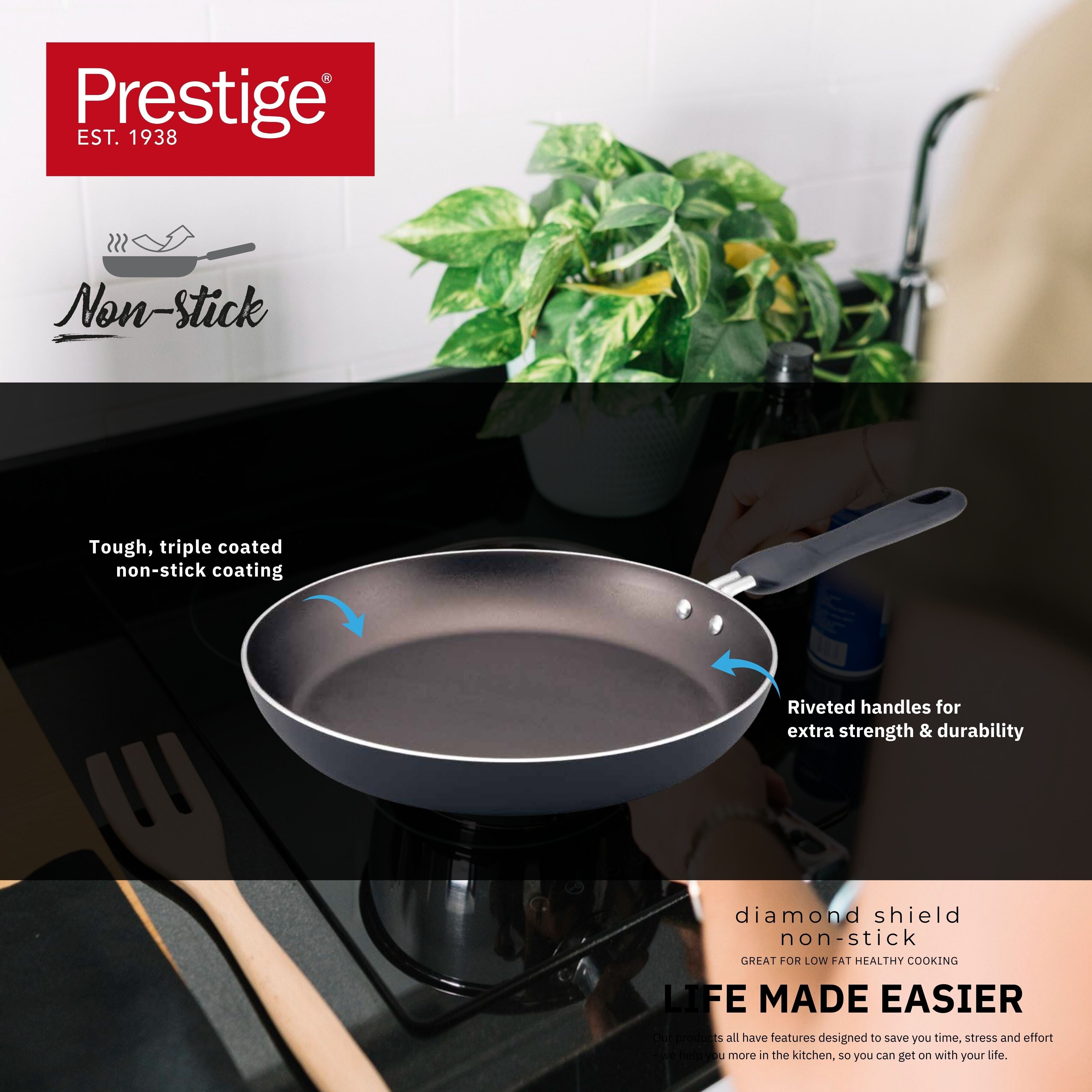 Prestige 8 Pcs Value Pack Cookware Set | Non-stick Pots and Pans Set | Cooking Set with Frying Pans, Saucepans, Saute Pan - PR22483