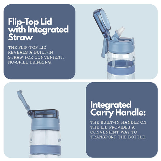 Winsor Pinnacle Quench Hydration Bottle (700ML,Blue) |Motivational Water Bottle with Sipper, One-Handed Operation, Hydration Tracker & Flip Top Lid | Ideal for School, Office, Sport, College, Home,Travel