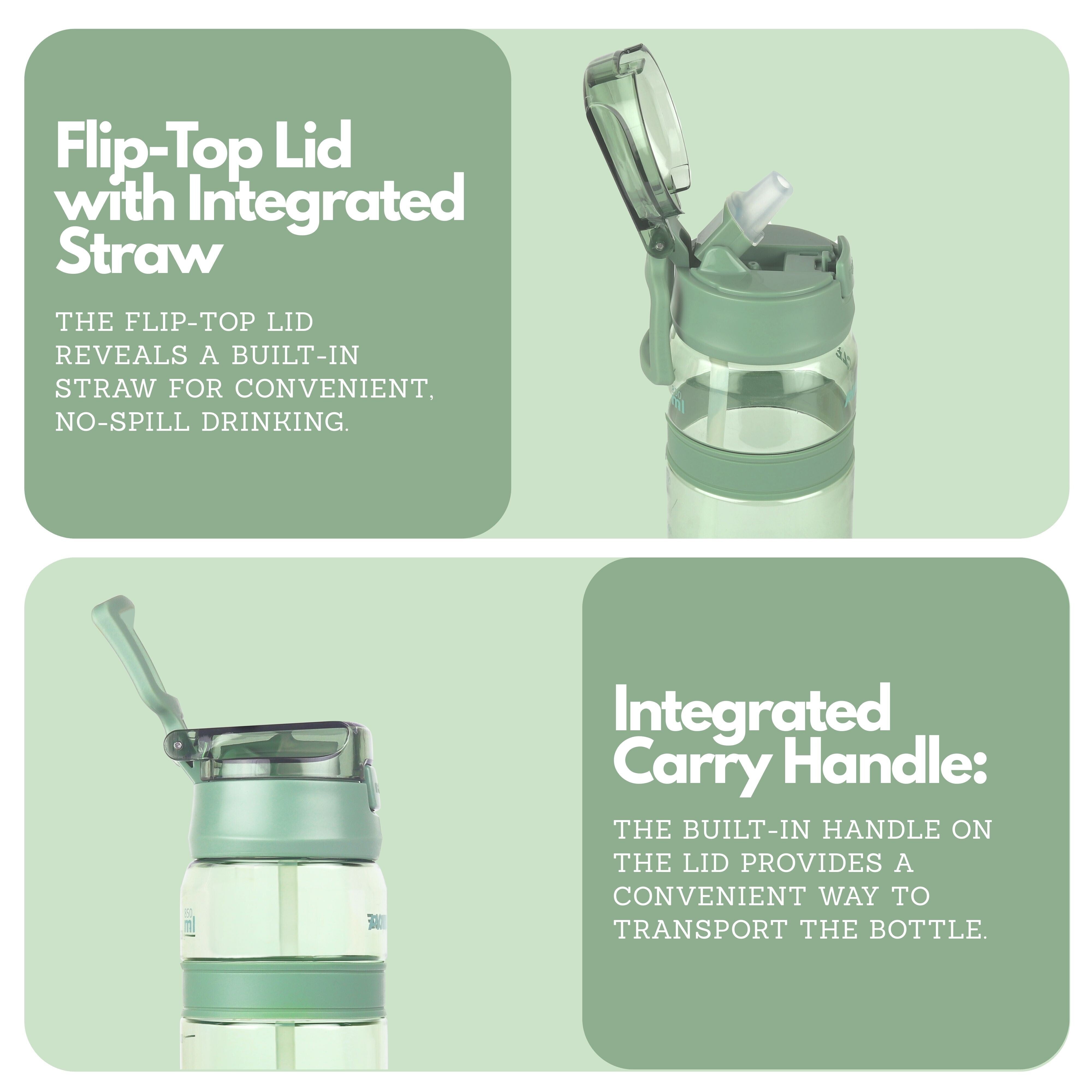 Winsor Pinnacle Quench Hydration Bottle (850ML,Green) |Motivational Water Bottle with Sipper, One-Handed Operation, Hydration Tracker & Flip Top Lid | Ideal for School, Office, Sport, College, Home,Travel