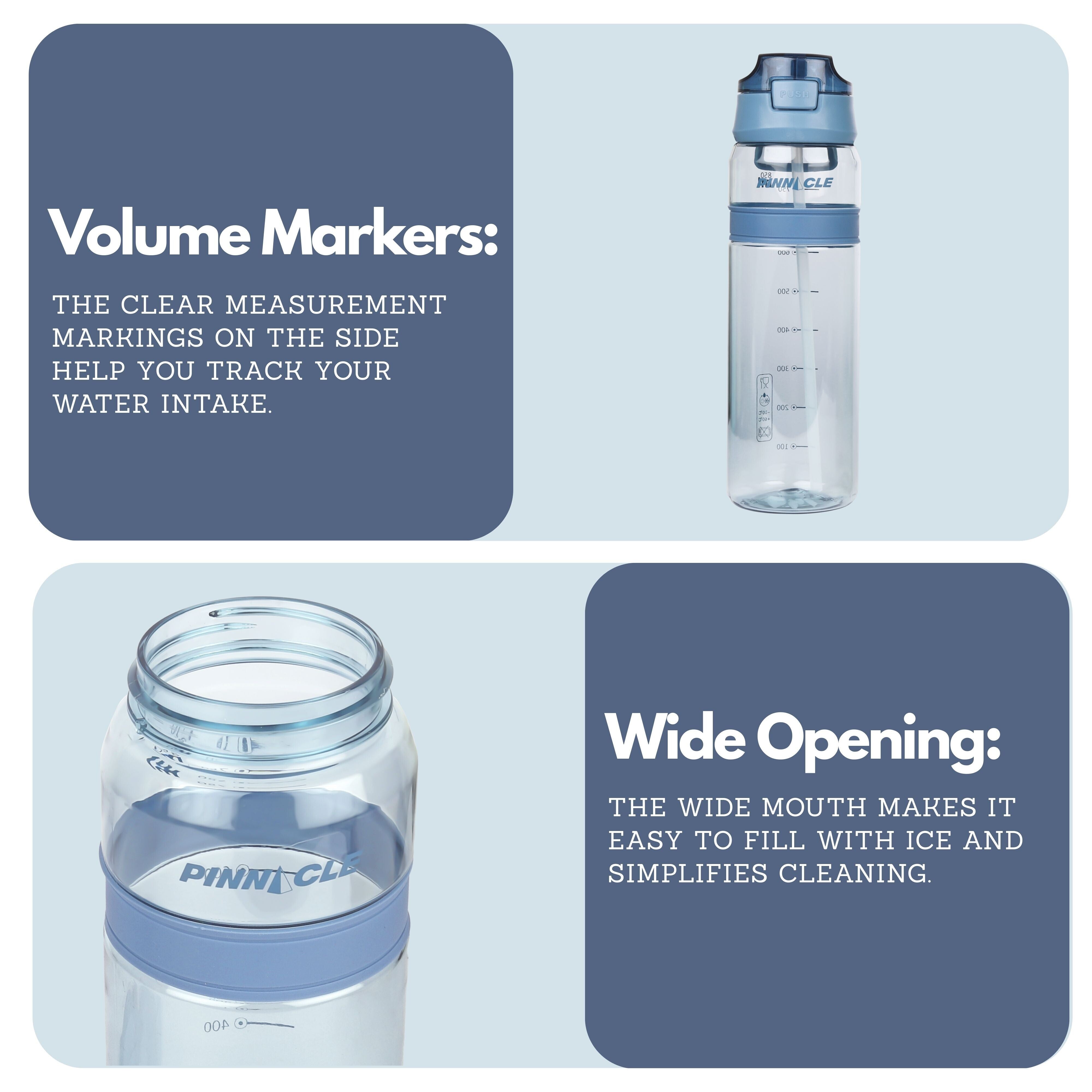 Winsor Pinnacle Quench Hydration Bottle (850ML,Blue) |Motivational Water Bottle with Sipper, One-Handed Operation, Hydration Tracker & Flip Top Lid | Ideal for School, Office, Sport, College, Home,Travel