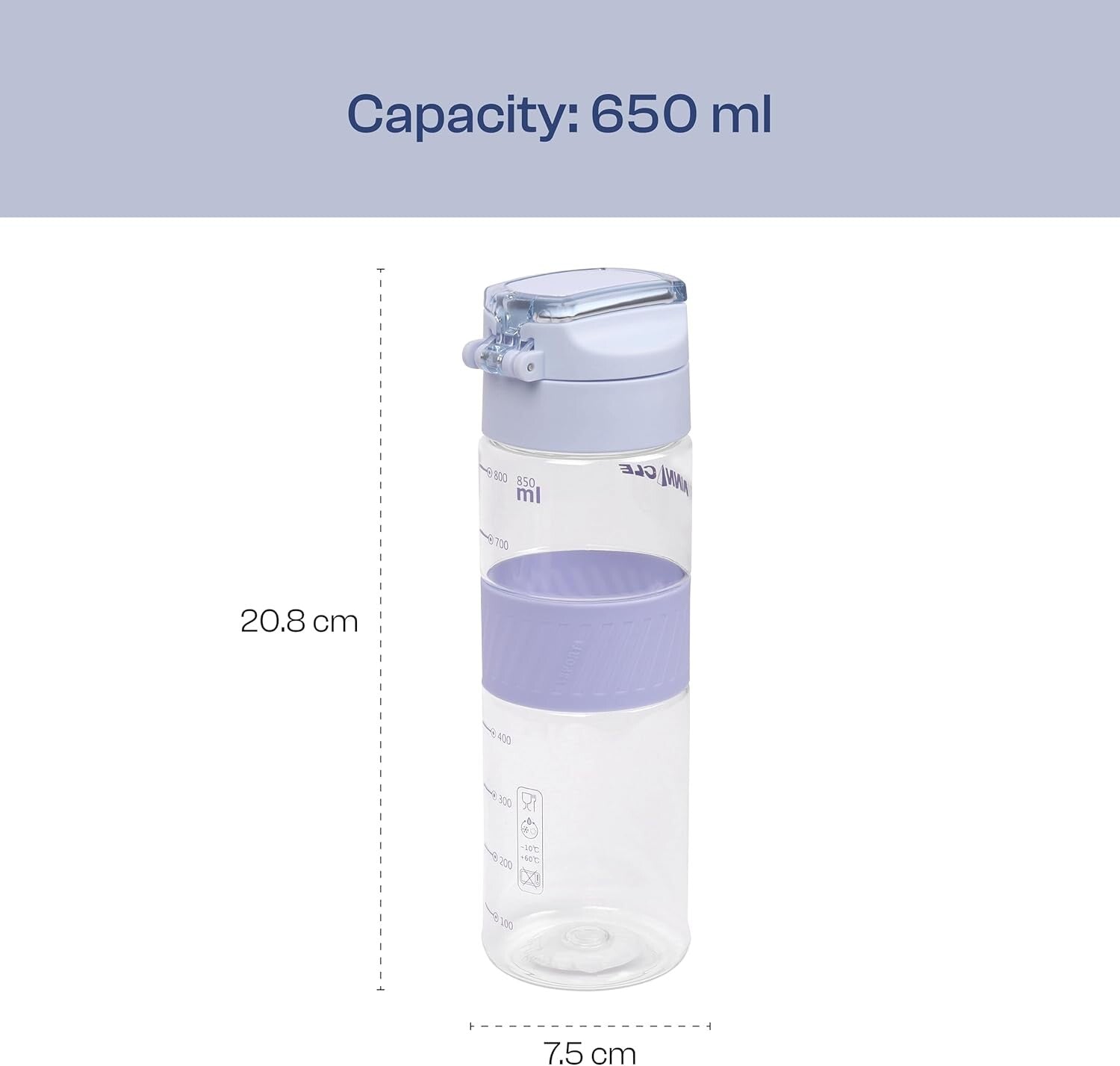 Winsor Pinnacle Pulse Hydration Bottle (650ML,Lavender) | Motivational Water Bottle with One Hand Operation, Hydration Tracker &Flip Top Lid | BPA Free | Ideal for School, Office, Sport,College, Home.
