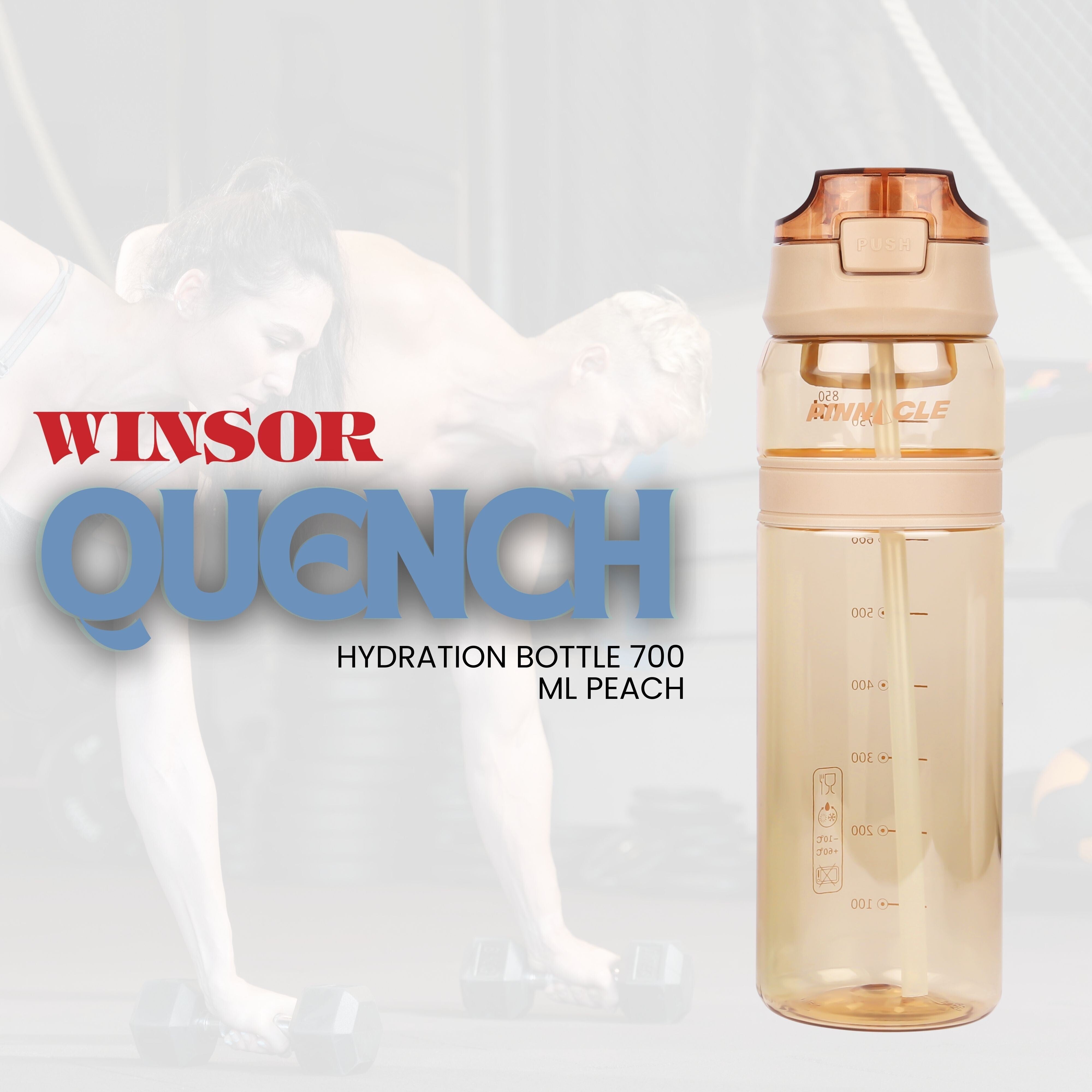 Winsor Pinnacle Quench Hydration Bottle (700ML,Peach) |Motivational Water Bottle with Sipper, One-Handed Operation, Hydration Tracker & Flip Top Lid | Ideal for School, Office, Sport, College, Home,Travel