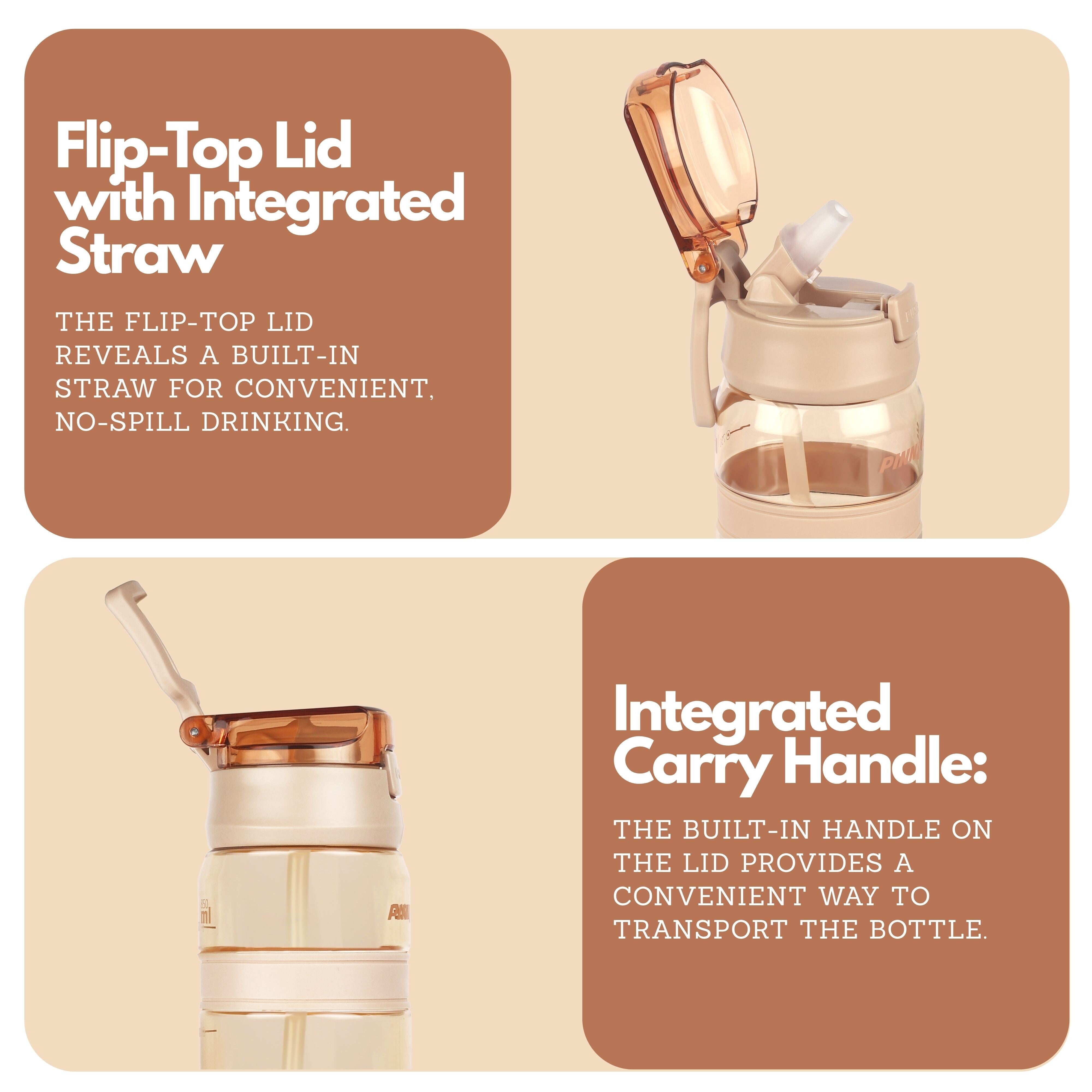 Winsor Pinnacle Quench Hydration Bottle (700ML,Peach) |Motivational Water Bottle with Sipper, One-Handed Operation, Hydration Tracker & Flip Top Lid | Ideal for School, Office, Sport, College, Home,Travel