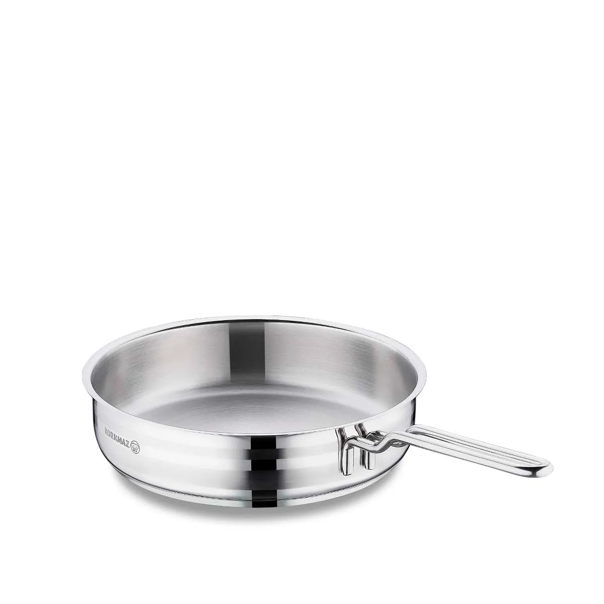 Korkmaz Astra2 Frypan 26X6.5 Cm / 3.35 Ltr | Stainless Steel Frying Pan | Induction Compatible Tri-Ply Bottom Cookware | Silver - KA2044