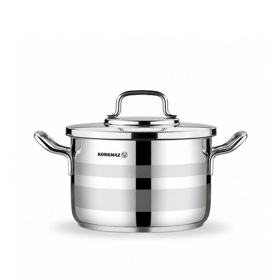 Korkmaz Astra2 Casserole 16X9 cm / 1.8 L | Induction Compatible Cooking Pot | Stainless Steel Tri-Ply Bottom Pot KA2021