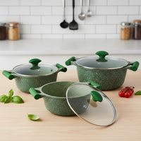 Prestige Essentials Pots and Pans Set | Granite 6 Piece Non-Stick Cast Aluminium Cookware set | Induction Base | Non Stick Cooking Set Combo | Green PR80968