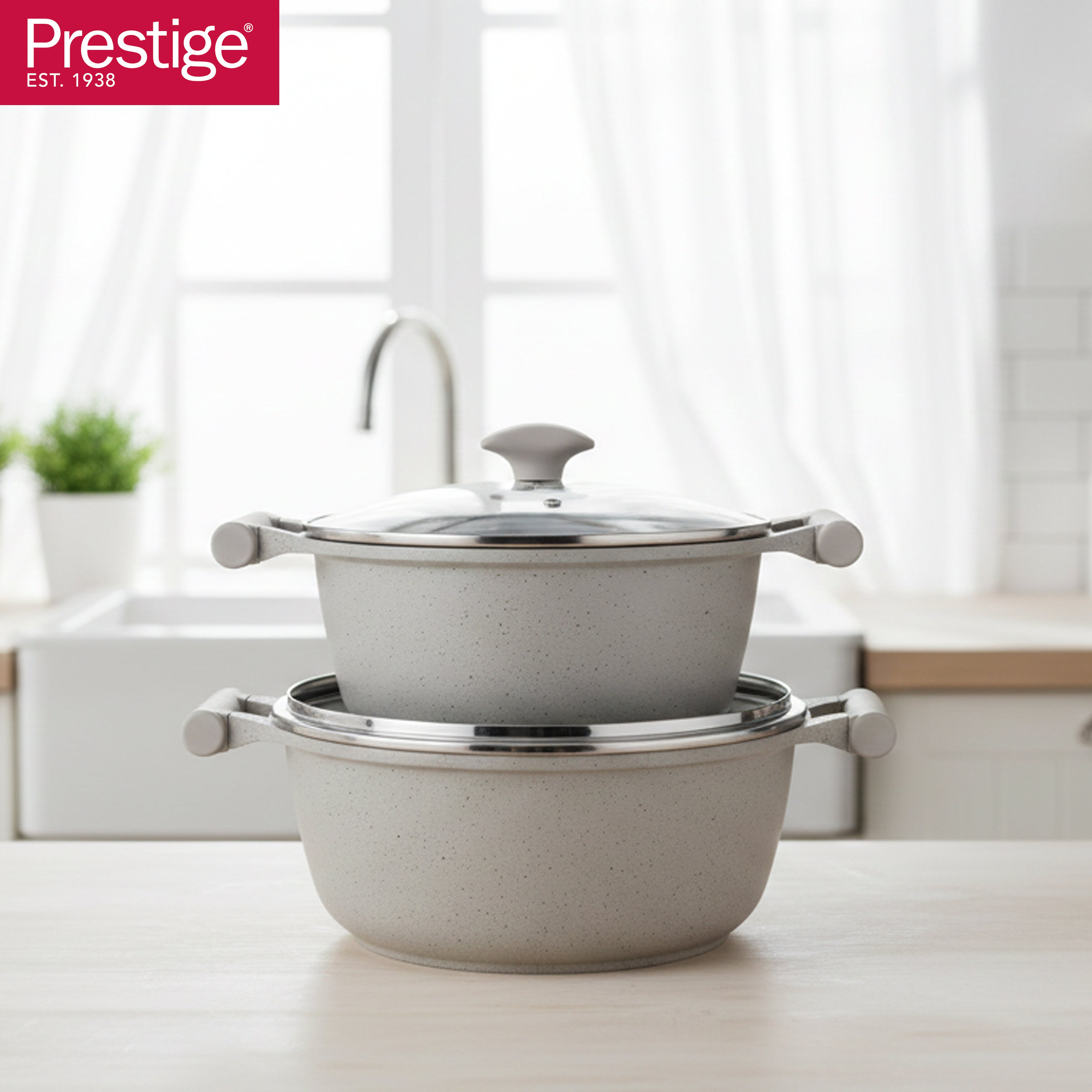Prestige Essentials 12-Piece Grey Granite Cookware Set | Non-Stick Pots and Pans Set | Induction Compatible Cooking Set | PR80978