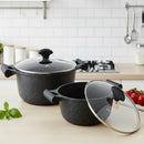 Prestige Essentials Pots and Pans Set | Granite 6 Piece Non-Stick Cast Aluminium Cookware set | Induction Base | Non Stick Cooking Set | Black PR80970