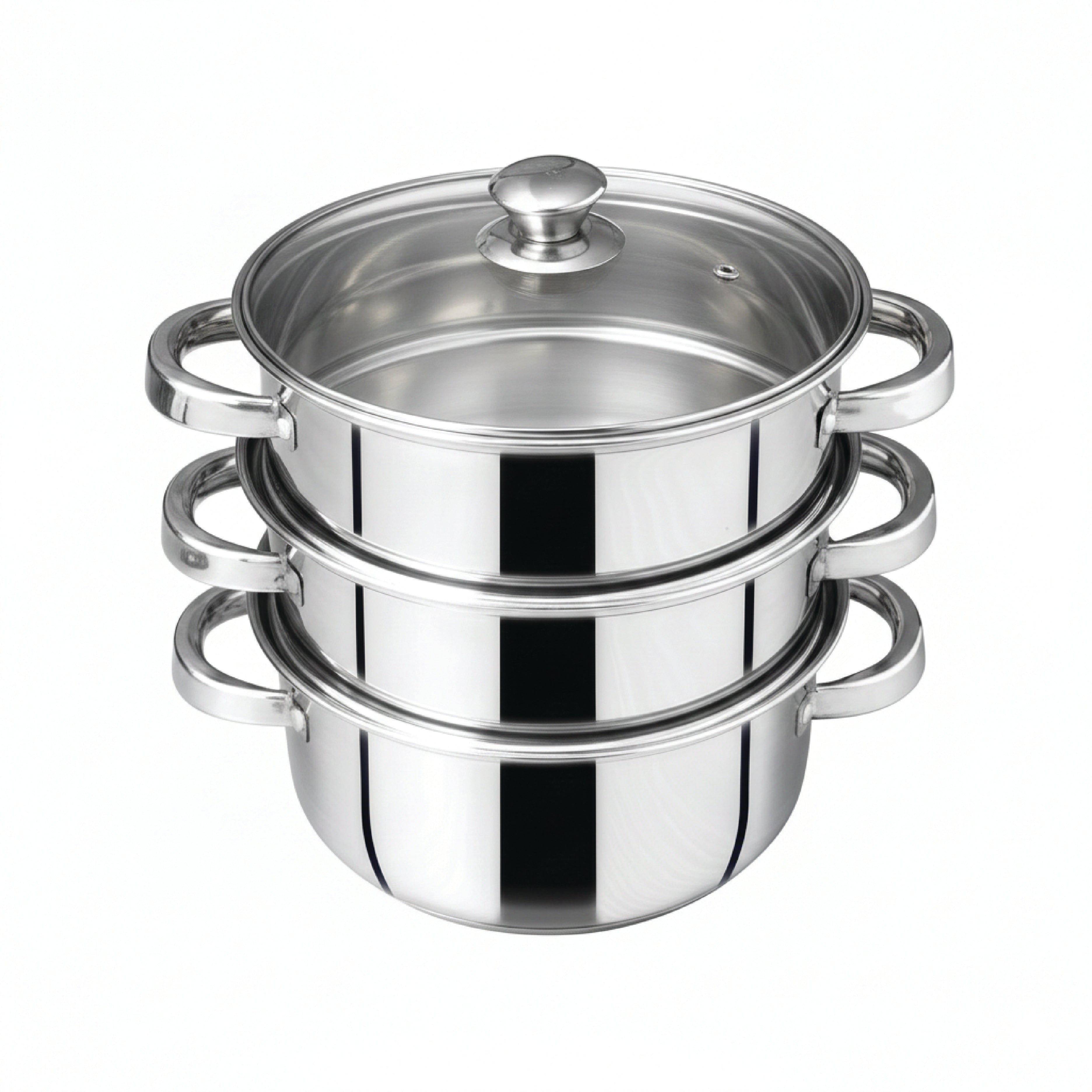 Winsor 3 Tier Stainless Steel Induction Steamer with Steam Vent Glass Lid 20CM (2.5 Ltr Capacity) | WR80843