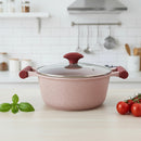 Prestige Essentials Pots and Pans Set | Granite 6 Piece Non-Stick Cast Aluminium Cookware set | Induction Base | Non Stick Cooking Set | Pink PR80969