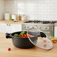 Prestige Essentials Granite 7 Piece Non-Stick Cast Aluminium Cookware Sets | Induction Compatible Pots and Pans Set | Black - PR80962