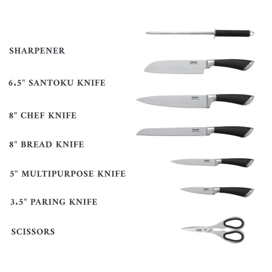 Prestige 8-Piece Stainless Steel Knife Block Set | Knife set with stand | PR50552