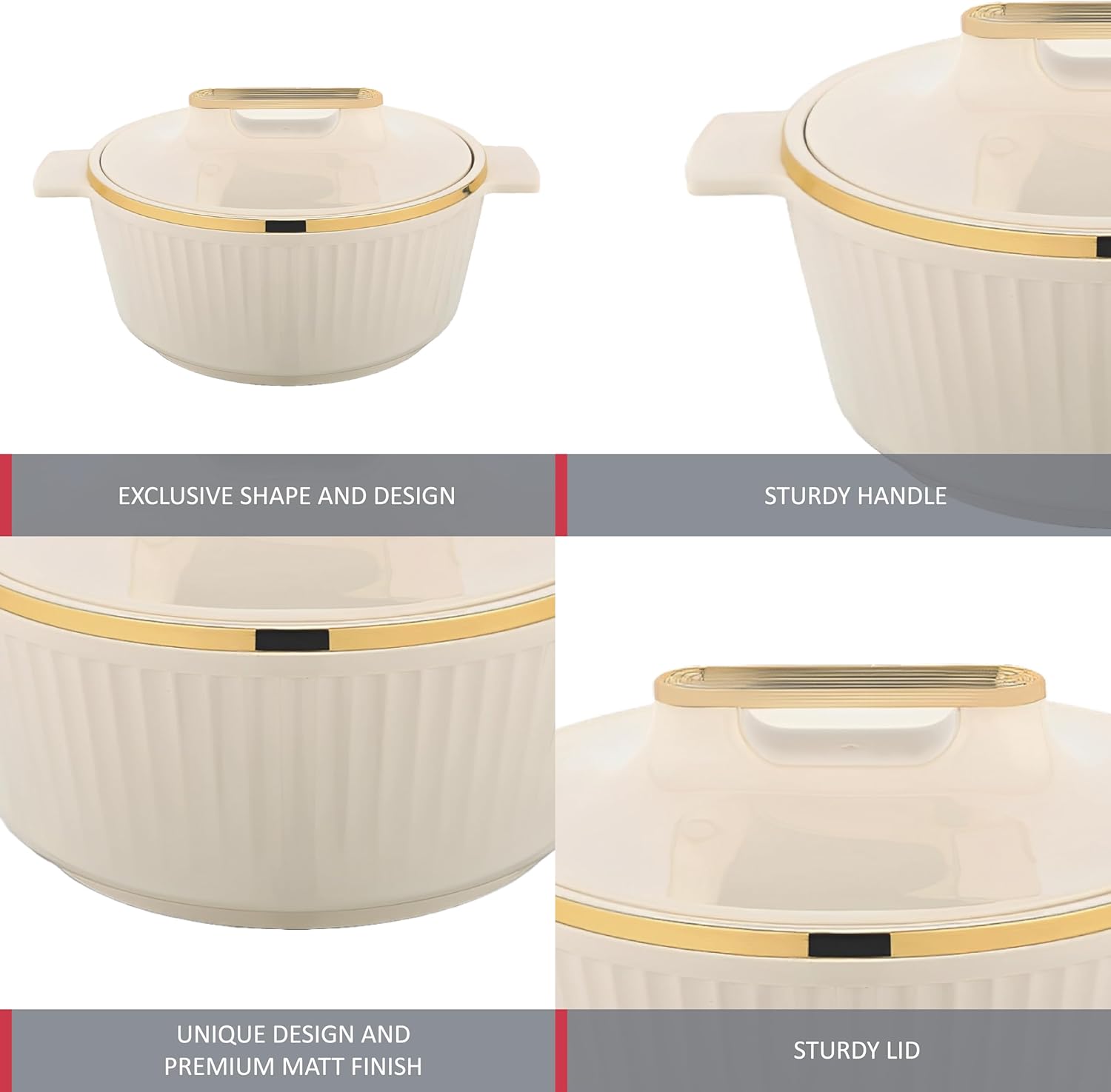 Asian Fancy Insulated Casserole  Dlx Set3 (2500 + 3500 +5000 Ml) - Beige | AFSET2-2186B