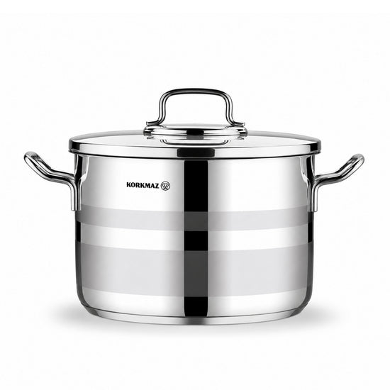 Korkmaz Astron 12 Pcs Cookware Set | Stainless Steel Pots and Pans Set | Inductions Compatible Tri-Ply Bottom Cooking Set | Silver - KA2056