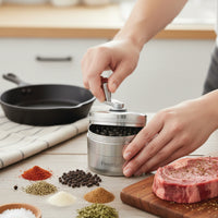 Prestige Herb Grinder 4 Layers Grinder | Hand Crank Spice/Coffee Mill with Magnetic Lid (Silver) | PR50633
