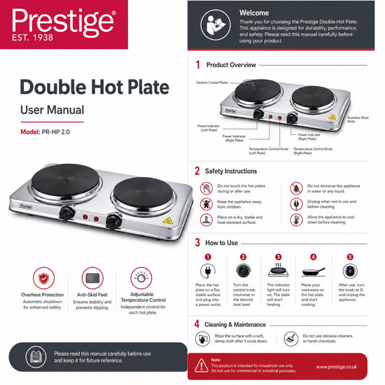 Prestige Ceramic Double Hotplate Stainless Steel Body With Dual Temperature Controls | 2500W  - PR81404