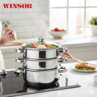 Winsor 3 Tier Stainless Steel Induction Steamer with Steam Vent Glass Lid 20CM (2.5 Ltr Capacity) | WR80843