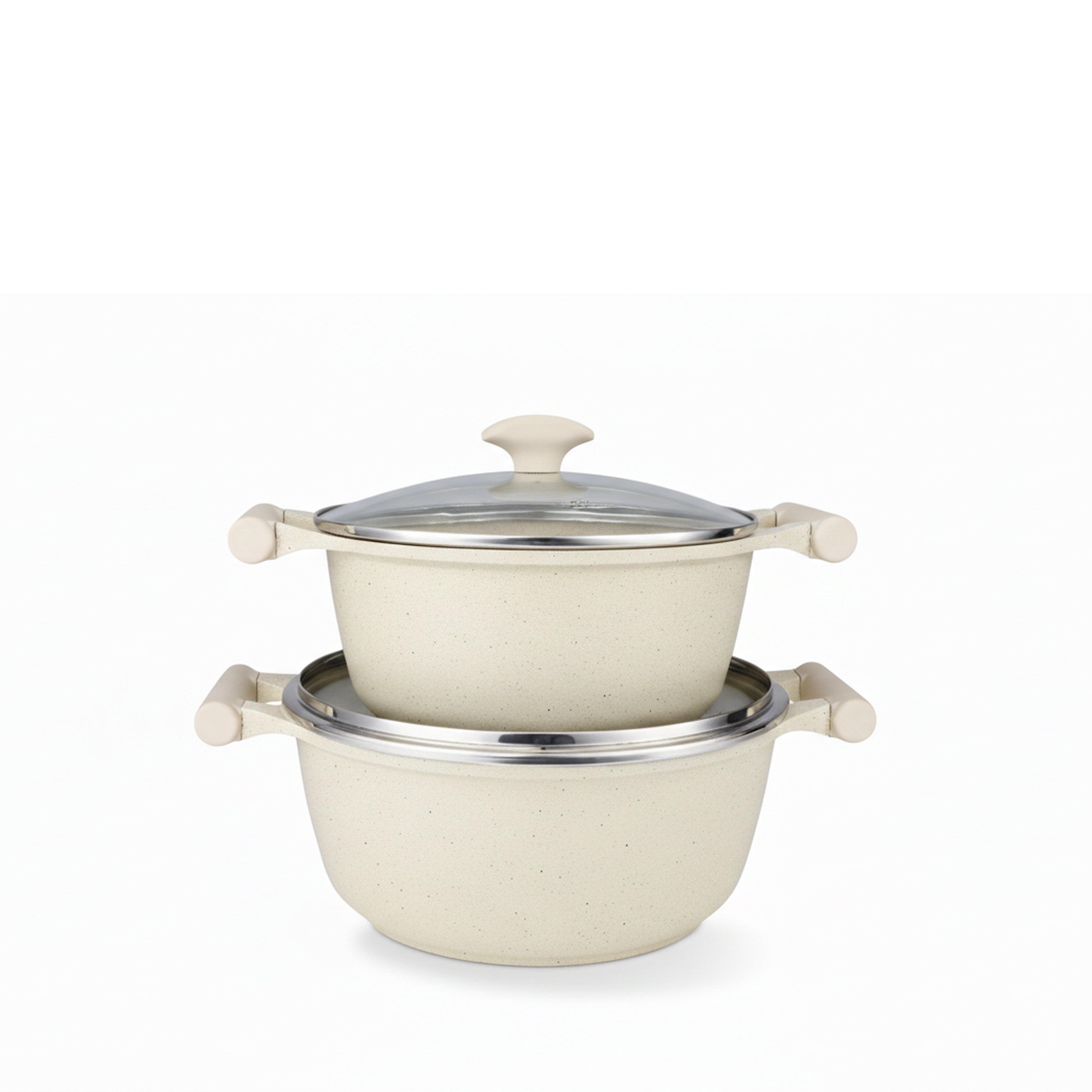 Prestige Essentials 7-Piece Off-White Granite Set | Non-Stick Pots and Pans Set | Induction Compatible Cooking Set | PR80971