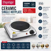 Prestige Ceramic Single Hotplate Stainless Steel Body With 185 Mm Heating Zone | 1500W - PR81402