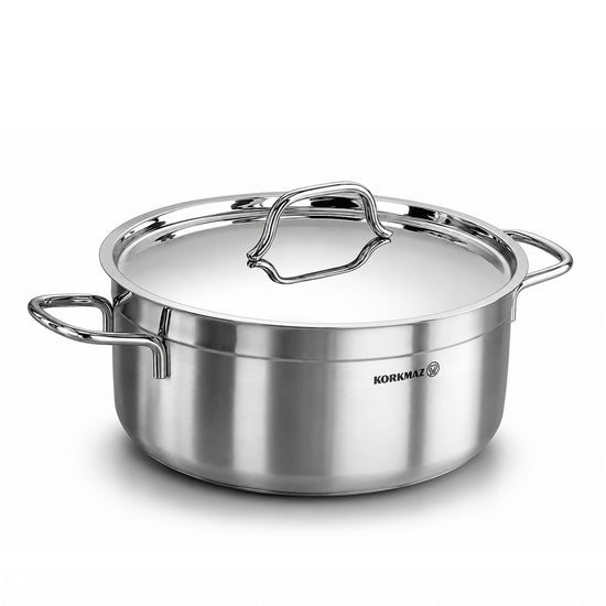 Korkmaz Alfa XL 11 Pieces Stainless Steel Cookware Set | Induction Compatible Tri-Ply Bottom Pots and Pans Set | Silver -KA1641