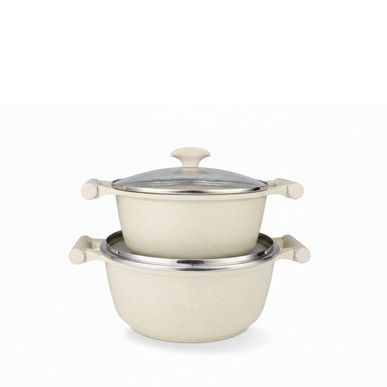 Prestige Essentials 7-Piece Off-White Granite Set | Non-Stick Pots and Pans Set | Induction Compatible Cooking Set | PR80971