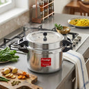 Prestige Popular Plus Svachh Virgin Aluminium Spillage Control Outer Lid Pressure Cooker, (Silver), 20 Liter