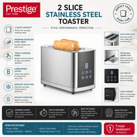 Prestige 2 Slice 800W Stainless Steel Toaster with Digital Touchscreen Interface | PR81535