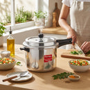 Prestige Popular Plus Svachh Virgin Aluminium Spillage Control Outer Lid Pressure Cooker, (Silver), 12 Liter