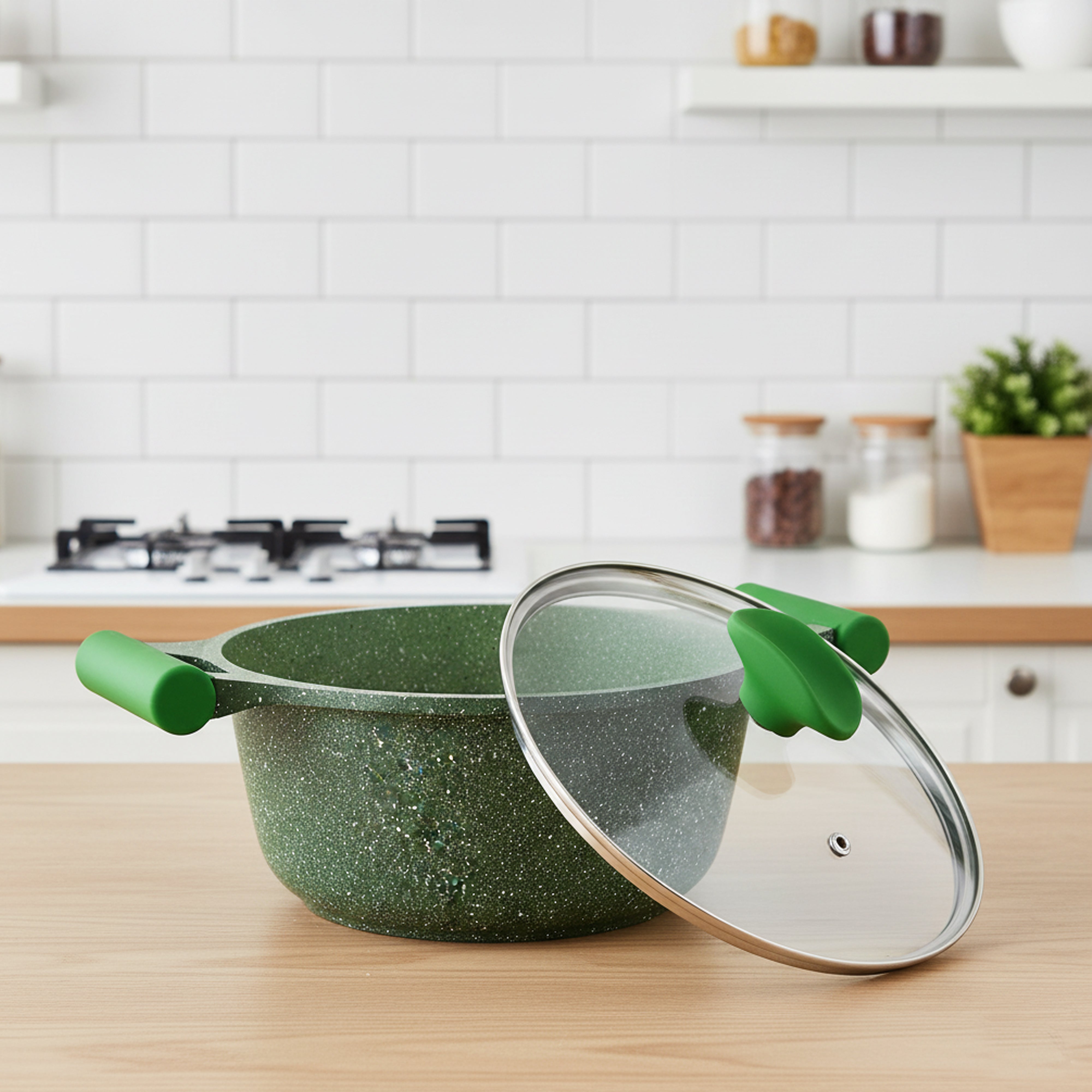 Prestige Essentials Granite 7 Piece Non-Stick Cast Aluminium Cookware Sets | Induction Compatible Pots and Pans Set | Grenn - PR80960