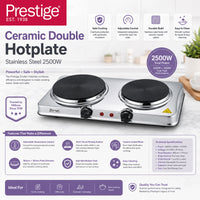 Prestige Ceramic Double Hotplate Stainless Steel Body With Dual Temperature Controls | 2500W  - PR81404