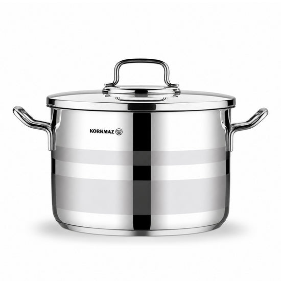 Korkmaz Astron 7 Pcs Cookware Set | Stainless Steel Pots and Pans Set | Inductions Compatible Tri-Ply Bottom Cooking Set | Silver - KA2054