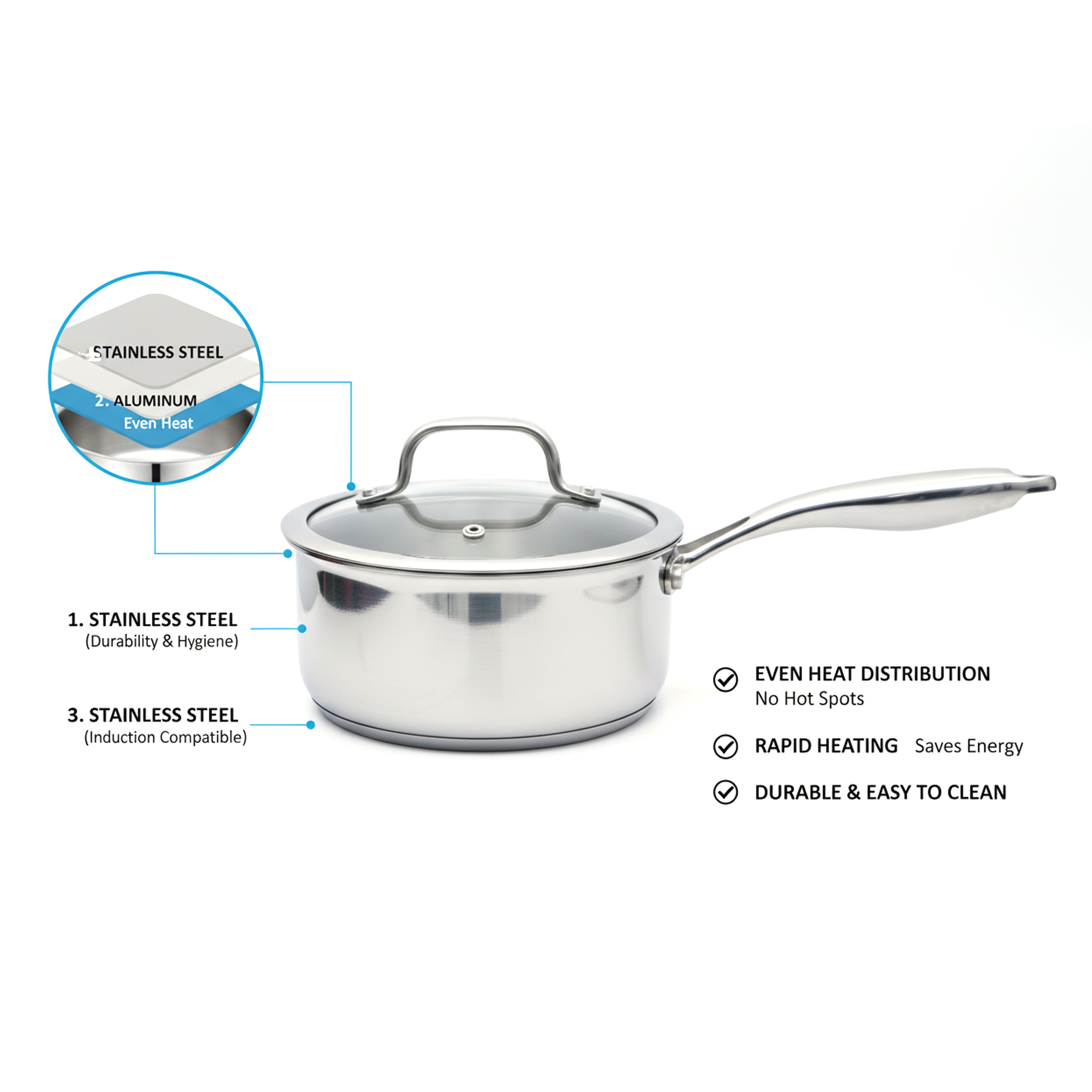 Prestige Infinity Tri Ply Stainless Steel 16cm Saucepan With Lid | Induction + all hob suitable | PR81186