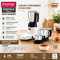 Prestige Emerald Deluxe 1800W Max Mixer Grinder with 3 Jars | PR43192