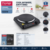 Prestige 1500W ceramic single hotplate PR81403 rust proof body with 185mm heating zone
